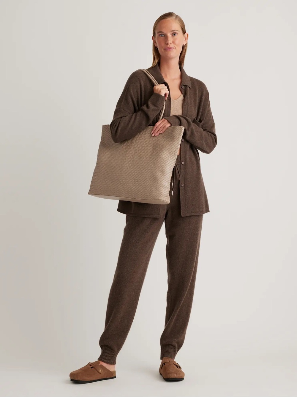 NWOT Quince Siena Handwoven Tote Taupe - Picture 2 of 11